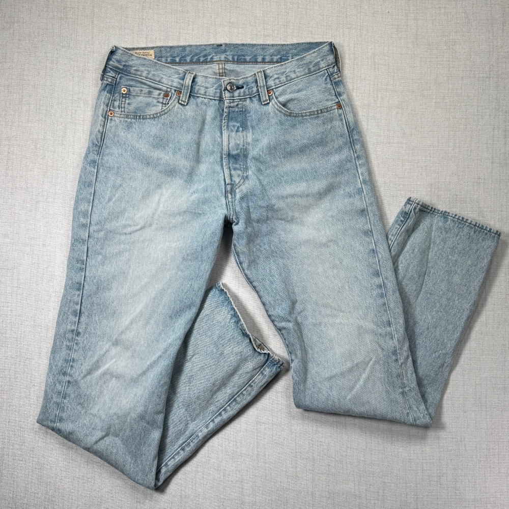 Levi's Premium 501 Jeans Straight Leg Light Wash Cotton Button Fly Size 34x34